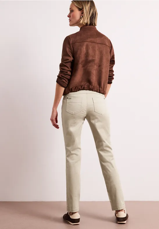 Mid Waist Slim Legs broek in satijnlook cobble stone