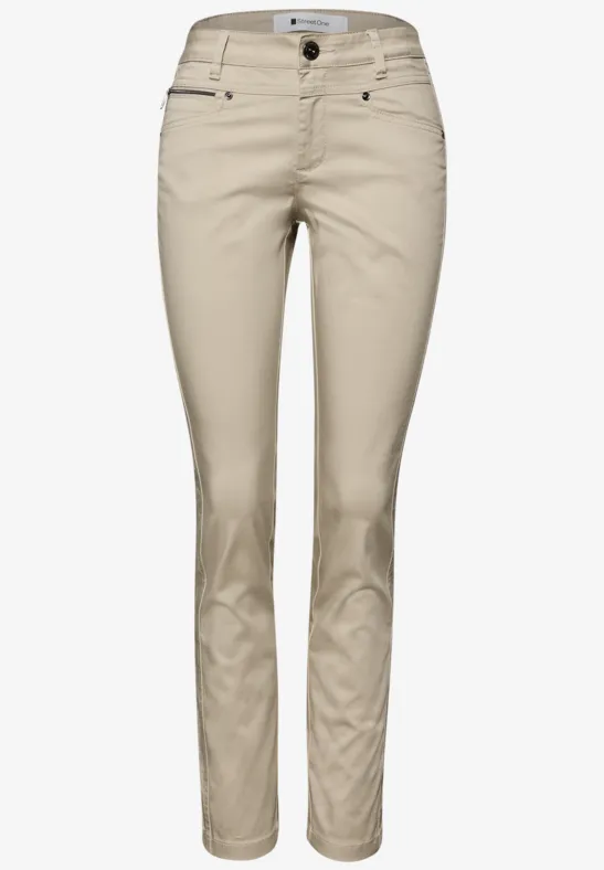 Mid Waist Slim Legs broek in satijnlook cobble stone