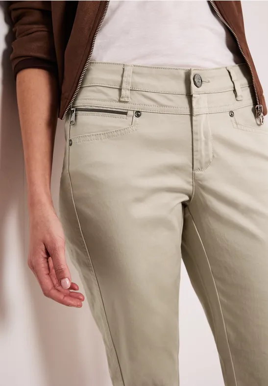 Mid Waist Slim Legs broek in satijnlook cobble stone