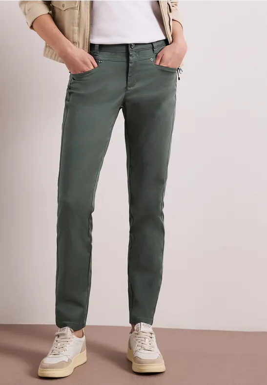 Mid Waist Slim Leg Hose im Satin-Look cilantro green