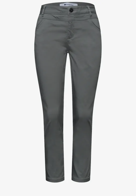 Graue Chinohose mit schmaler Passform und Knopfverschluss, schlichtes Design