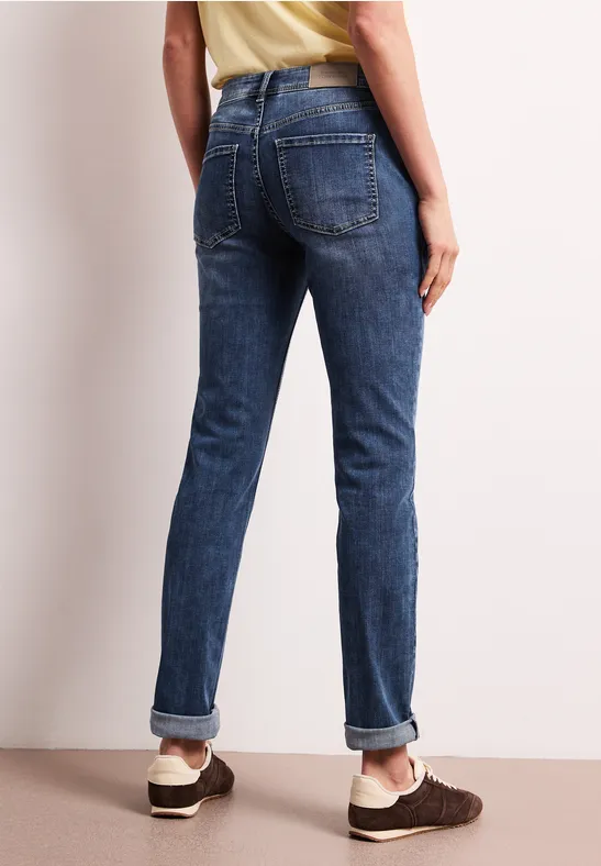 Mid Waist Slim Leg Jeans mit Turn-Up authentic dark blue wash