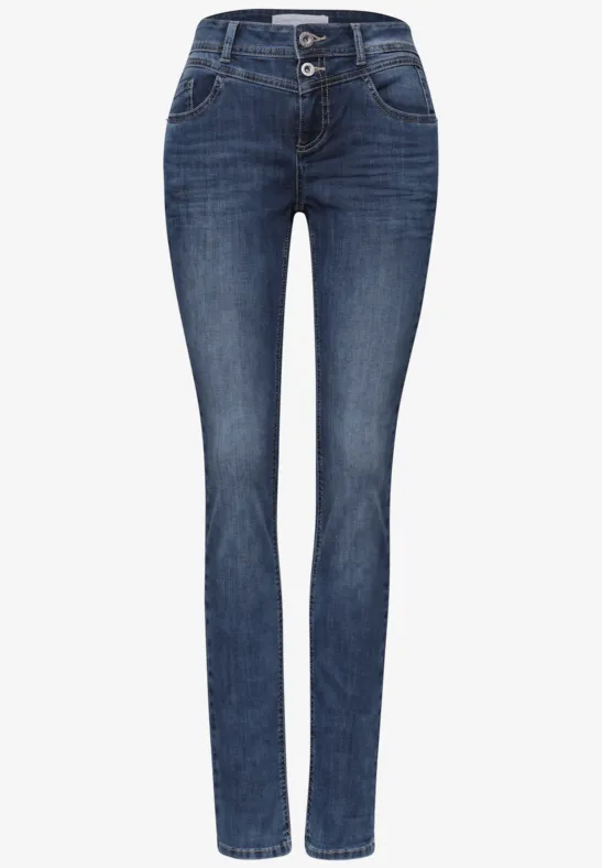 Mid Waist Slim Leg Jeans mit Turn-Up authentic dark blue wash