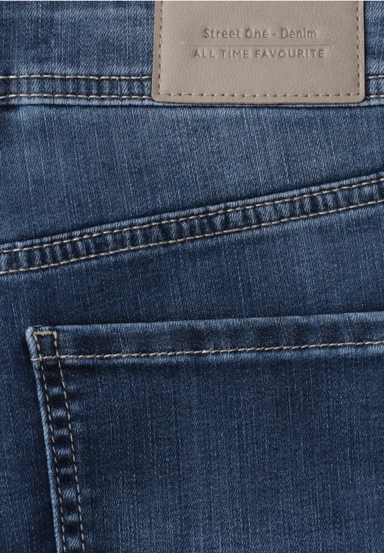 Mid Waist Slim Leg Jeans mit Turn-Up authentic dark blue wash