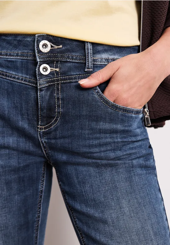 Mid Waist Slim Leg Jeans mit Turn-Up authentic dark blue wash