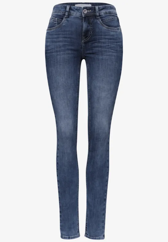 Mid Waist Slim Leg Jeans im Slim Fit authentic dark blue wash