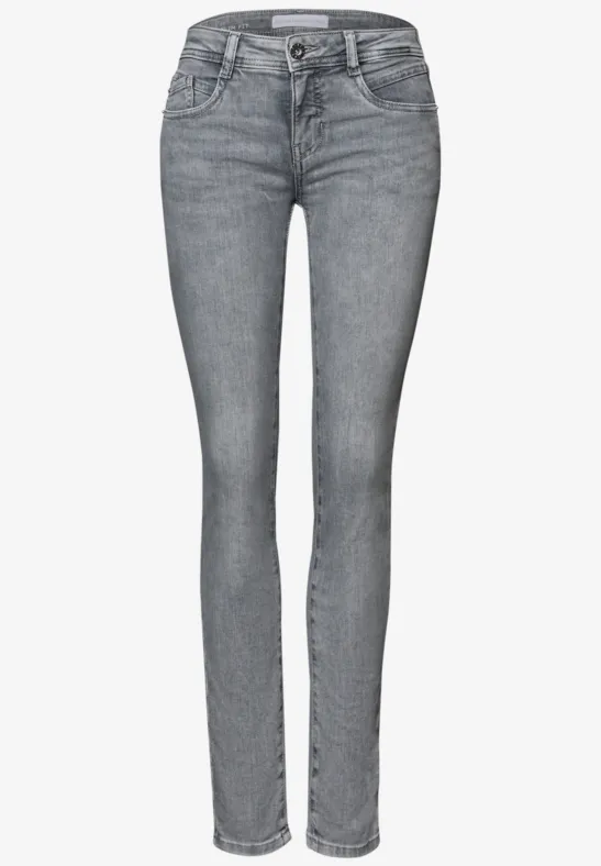 Mid Waist Slim Leg Jeans im Slim Fit light grey random wash