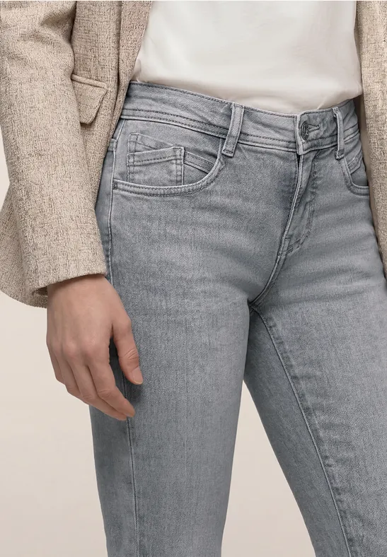 Mid Waist Slim Leg Jeans im Slim Fit light grey random wash