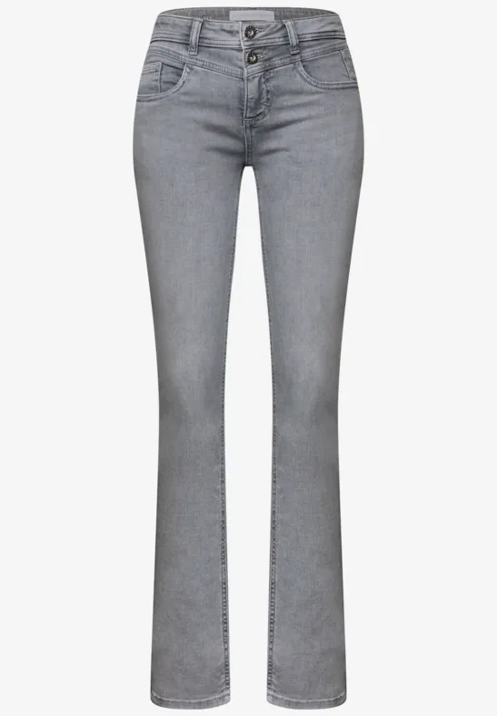 Mid Waist Slim Leg Jeans mit Turn-Up light grey random wash