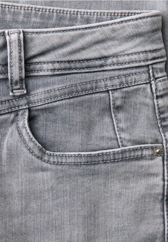 Mid Waist Slim Leg Jeans mit Turn-Up light grey random wash