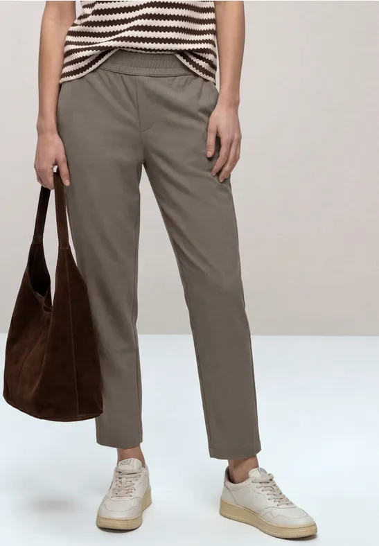 Mid Waist Slim Leg Hose im Loose Fit dark tumbled beige