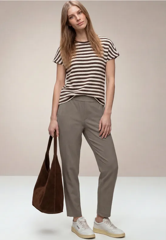 Mid Waist Slim Leg Hose im Loose Fit dark tumbled beige