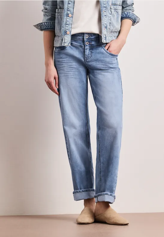 Mid Waist Straight Leg Jeans en coupe casual light blue wash