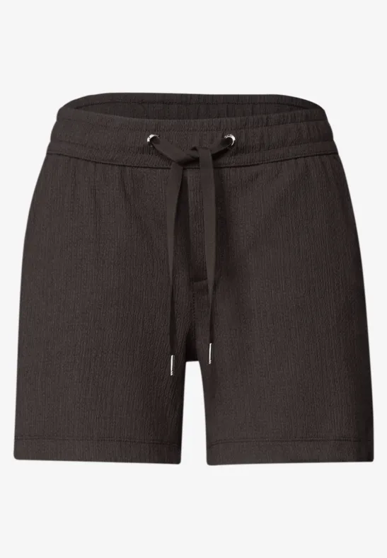 Schwarze Baumwoll-Shorts mit elastischem Tunnelzugbund und seitlichen Taschen.