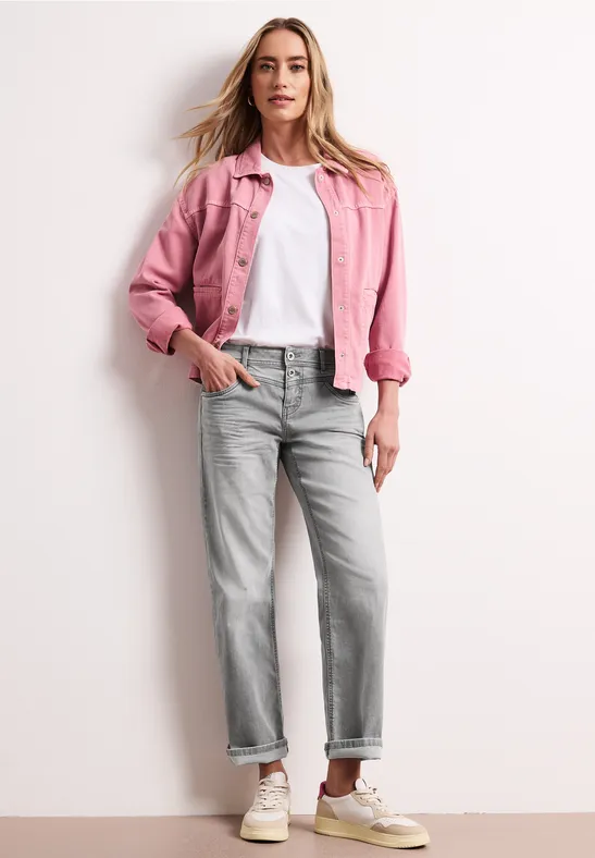 Mid Waist Straight Leg Jeans im Casual Fit light grey wash