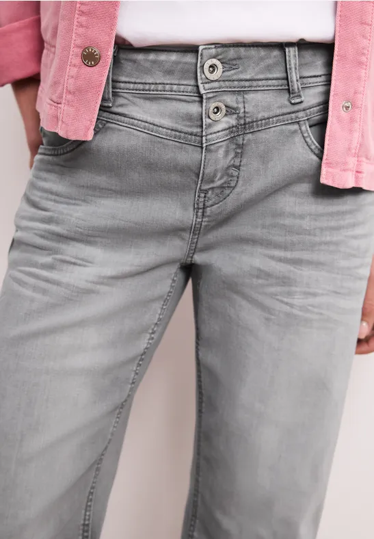 Mid Waist Straight Leg Jeans im Casual Fit light grey wash