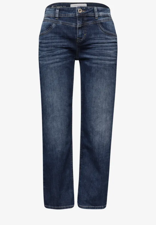 Mid Waist straight leg jeans in casual fit dark blue wash