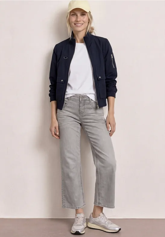 Mid Waist Straight Leg Jeans im Casual Fit light grey wash