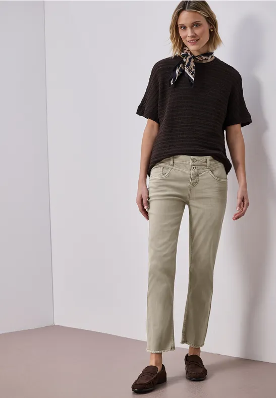 Straight Legs jeans met franje aan de zoom Beige Washed