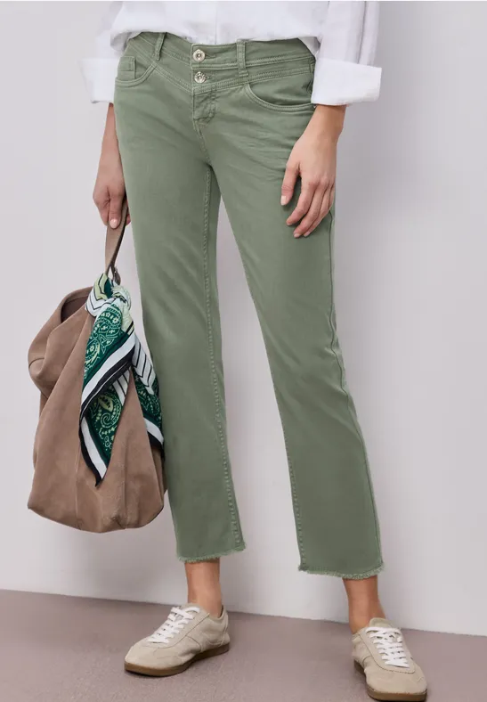 Straight Leg Jeans mit fransigem Saum Sage Green Washed