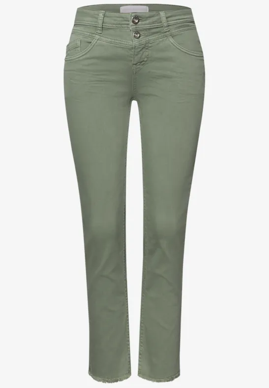 Straight Leg Jeans mit fransigem Saum Sage Green Washed