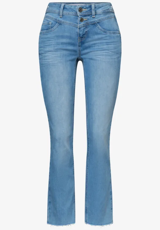 Straight Leg Jeans mit fransigem Saum Light Blue Wash