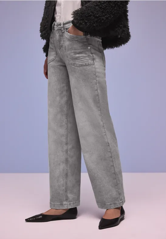 Wide Leg Jeans Grey Random Washed