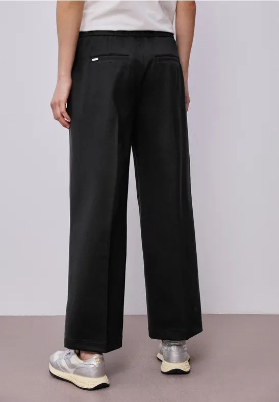 Wide Leg Hose mit Knopfdetail Black
