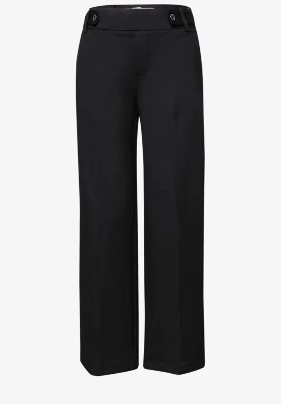 Wide Leg Hose mit Knopfdetail Black