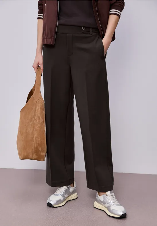 Wide Leg Hose mit Knopfdetail espresso brown