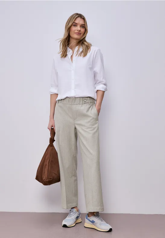 High Waist Wide Leg Hose mit Knopfdetail smoke beige