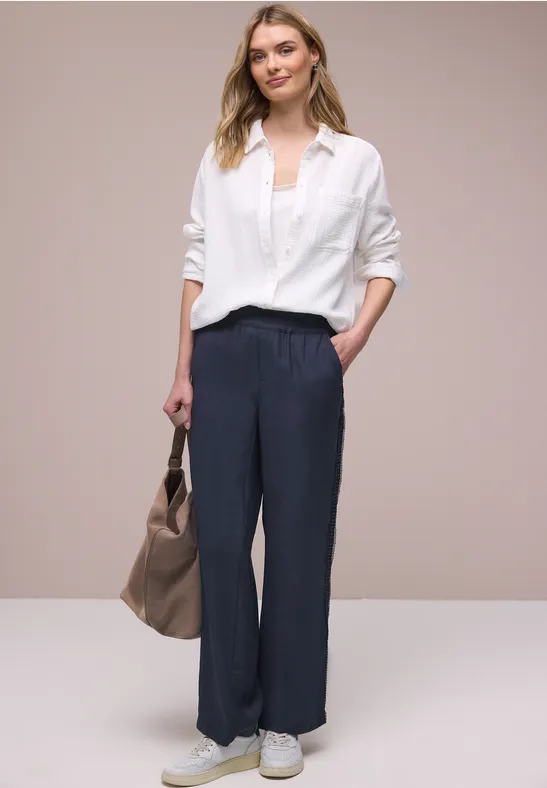 Wide Leg Hose mit Crochet Tape shadowed navy