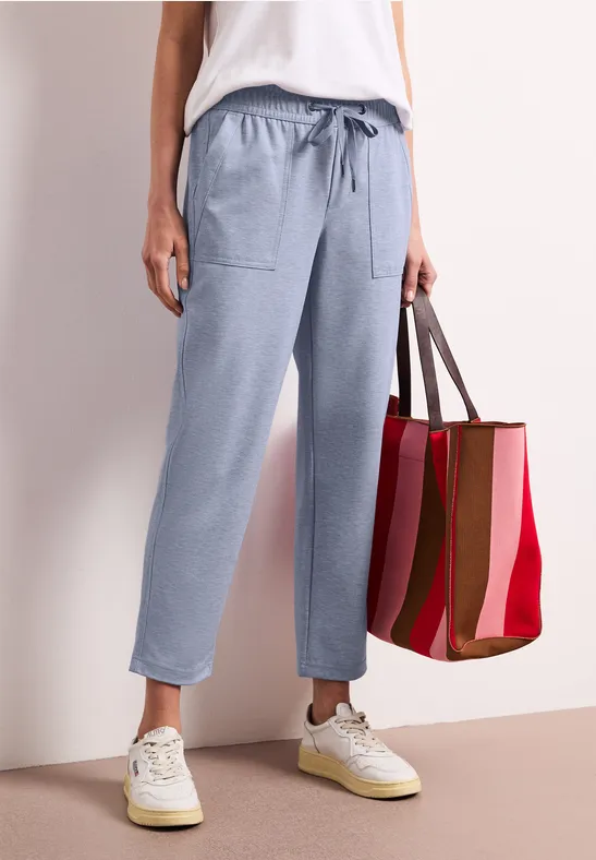 Mid Waist Slim Leg Hose mit Elastikbund country blue mel.