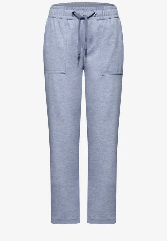Mid Waist Slim Leg Hose mit Elastikbund country blue mel.