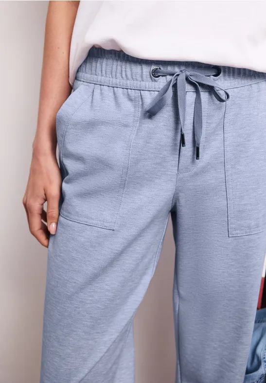 Mid Waist Slim Leg Hose mit Elastikbund country blue mel.