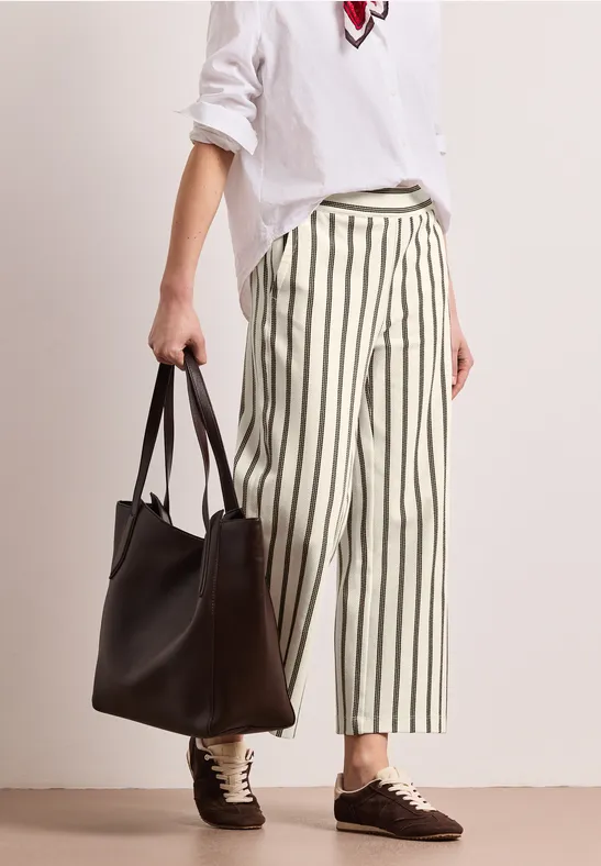 Wide Leg Hoseim Casual Fit mit Streifen soft beige