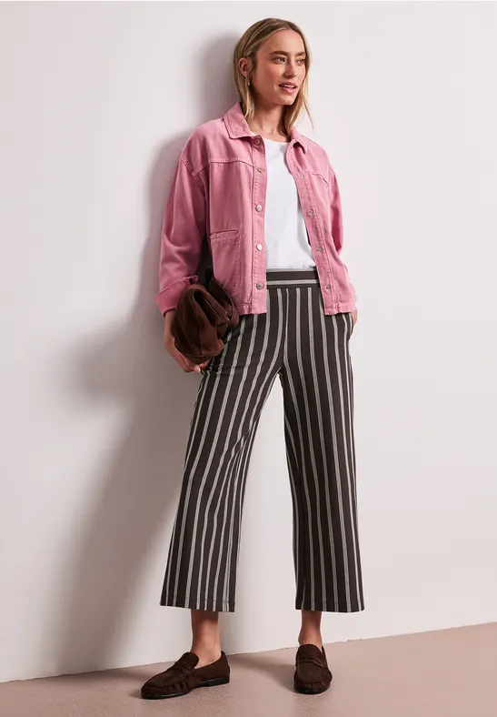 Wide LegPantalon casual fit à rayures espresso brown