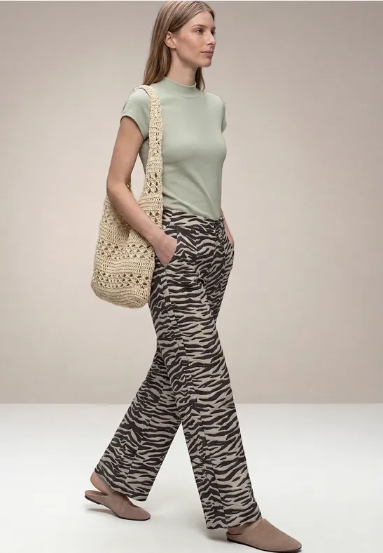 Wide Leg Hose im Loose Fit mit Leo-Muster espresso brown