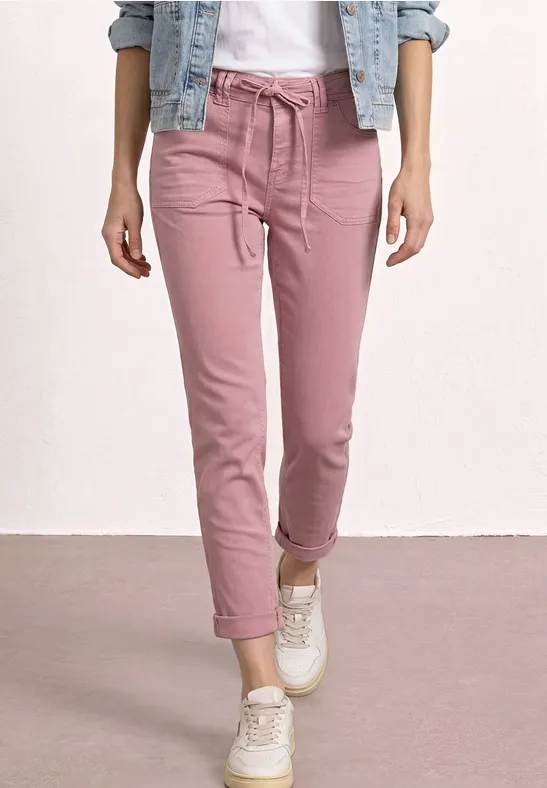 Mid Waist taps toelopende jeans in een Loose Fit Blush Pink Washed