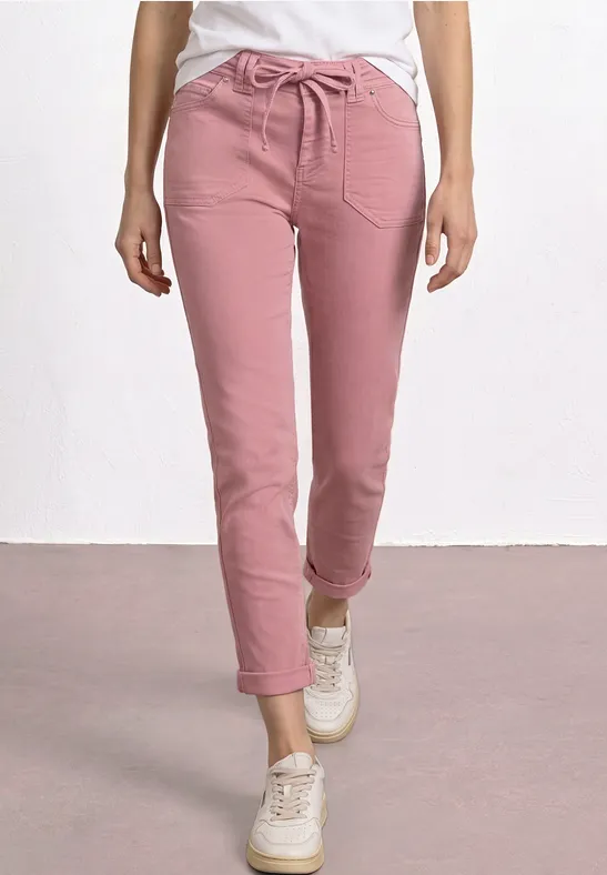 Mid Waist taps toelopende jeans in een Loose Fit Blush Pink Washed
