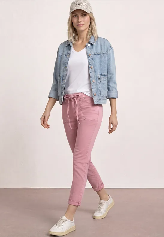 Mid Waist taps toelopende jeans in een Loose Fit Blush Pink Washed