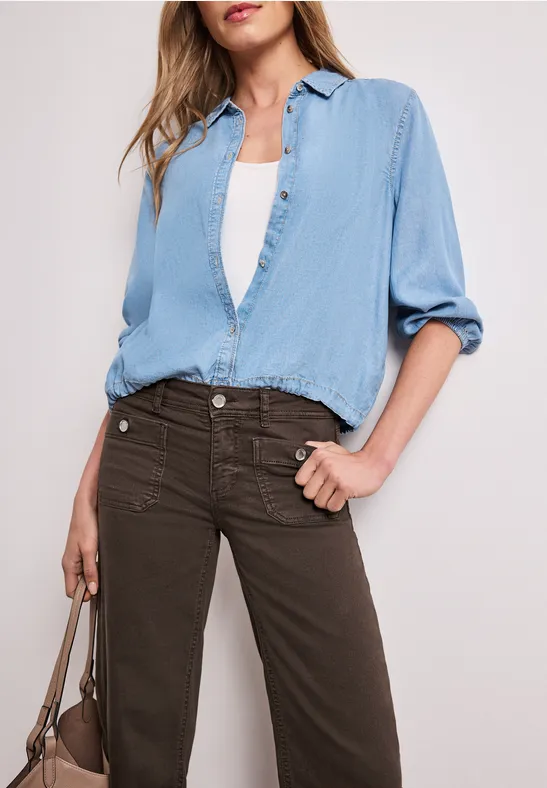 Mid Waist Straight Leg Jeans im Casual Fit Brown Washed