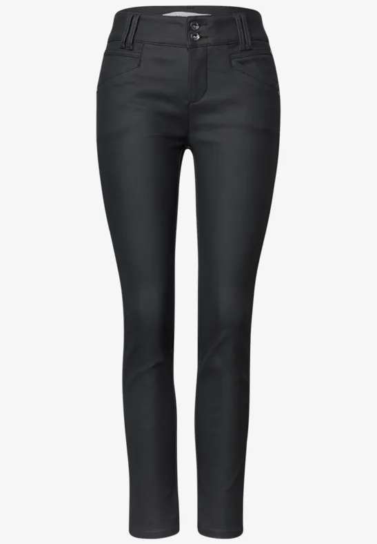 Pantalon noir pour femme, coupe droite avec passants de ceinture devant