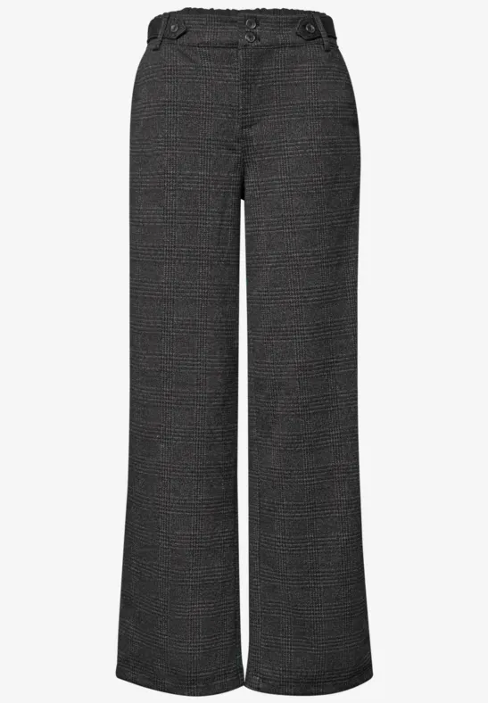 Elegante dunkelgraue, leicht ausgestellte Damenhose mit hohem Bund.