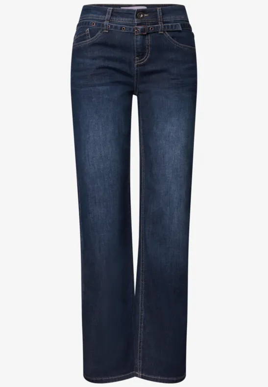 Dunkelblaue Straight-Leg-Jeans mit klassischem Five-Pocket-Design.