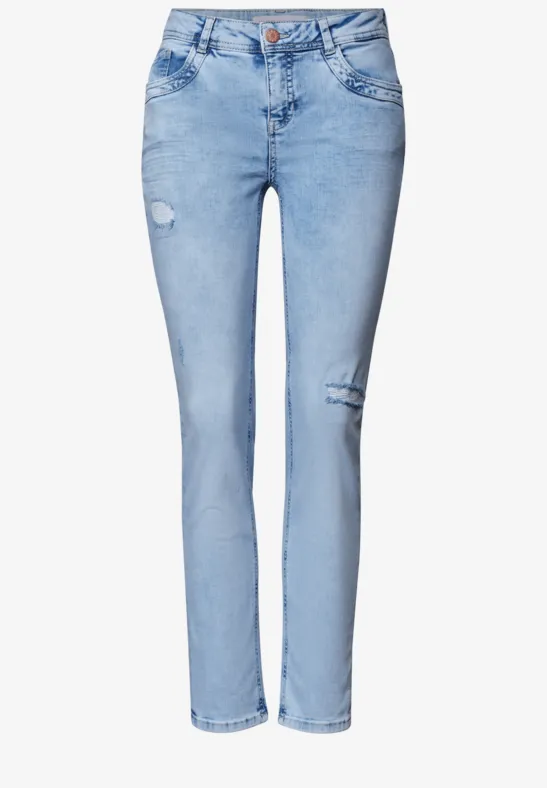 Hellblaue Skinny-Jeans mit leichtem Destroyed-Look und schmalem Schnitt