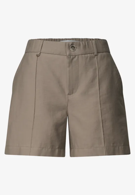 Kort khakibroekje in chino-stijl met rechte pasvorm, tailleband met knoop en steekzakken.