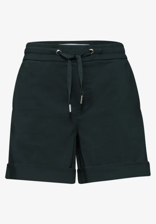 Dunkelgrüne Jersey-Shorts mit Kordelzug und umgeschlagenen Säumen
