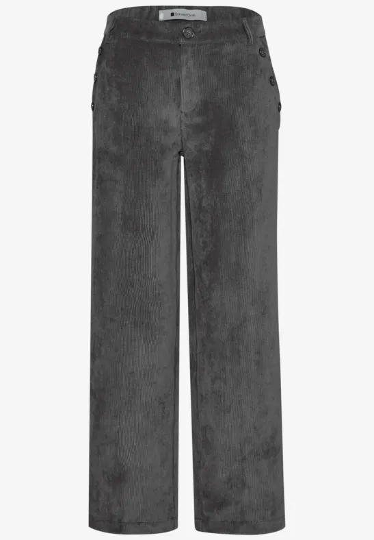 Graue, weite Cordhose mit hohem Bund