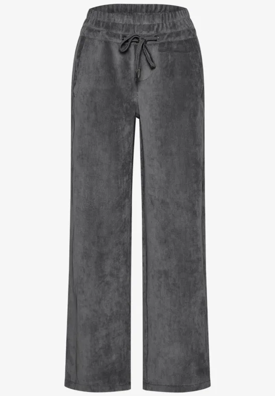 Graue weite Hose mit Kordelzugbund und geradem Schnitt